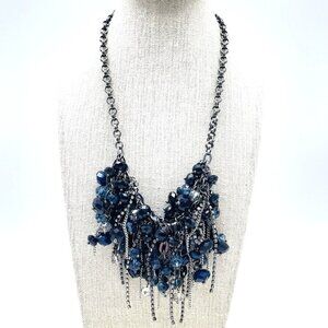 VERA WANG Signed Statement Necklace Black Gunmetal Beaded Cluster Designer Jewel